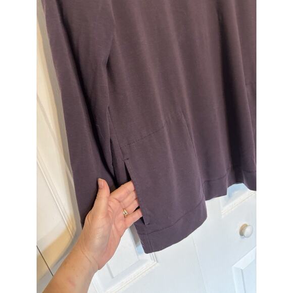 J Jill Womens Blouse Petite Medium Purple Back Keyhole Tunic Pockets Long Sleeve - Picture 6 of 6